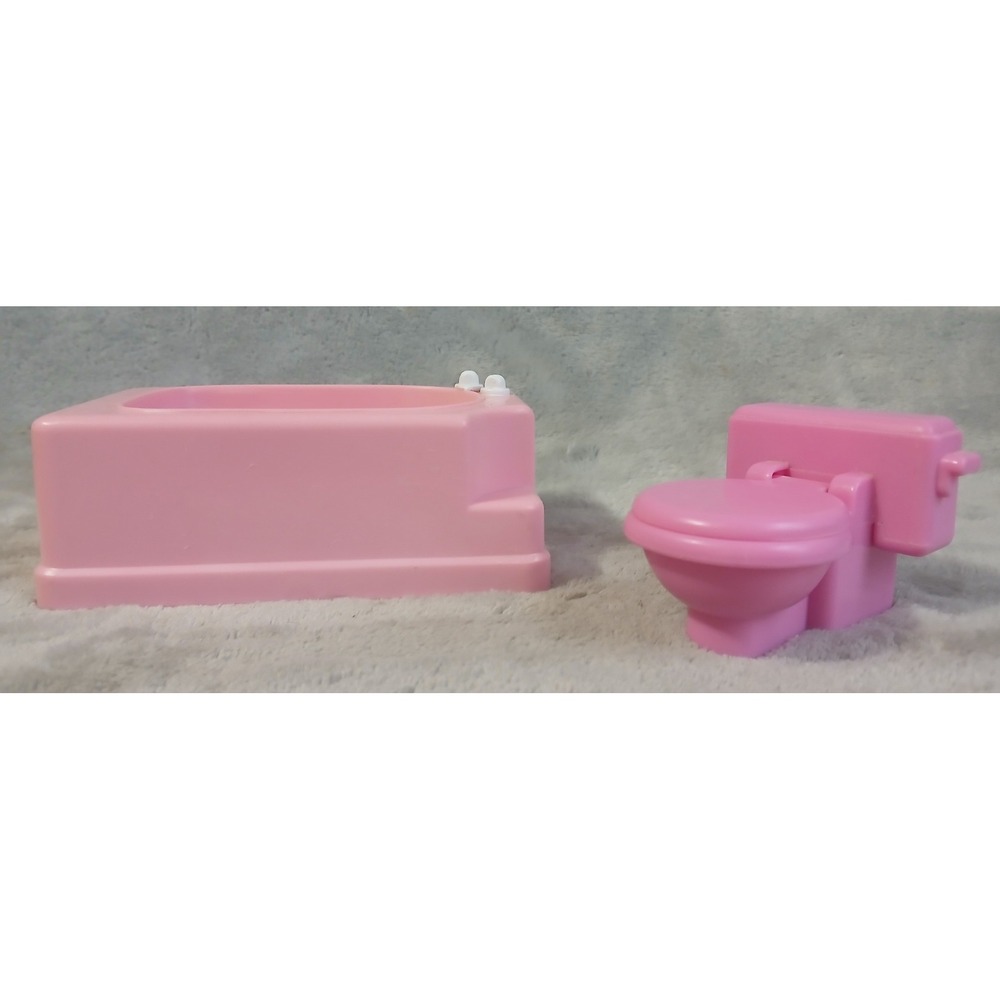 Fisher-Price Pink‎ Dollhouse Bathroom Furniture Set Plastic Bathtub Toilet